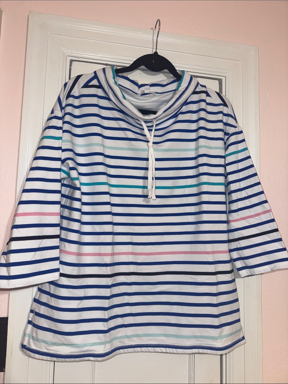 Talbots White Striped Hoodie-Style Boatneck Top